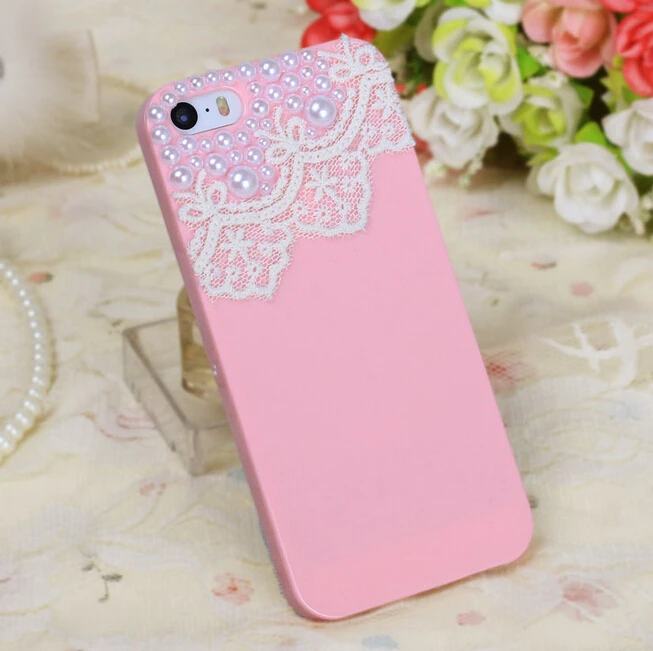 2014 High quality Fashion Lace Pearls Candy colors Mobile phone case for iphone 5 5S cover free shipping |