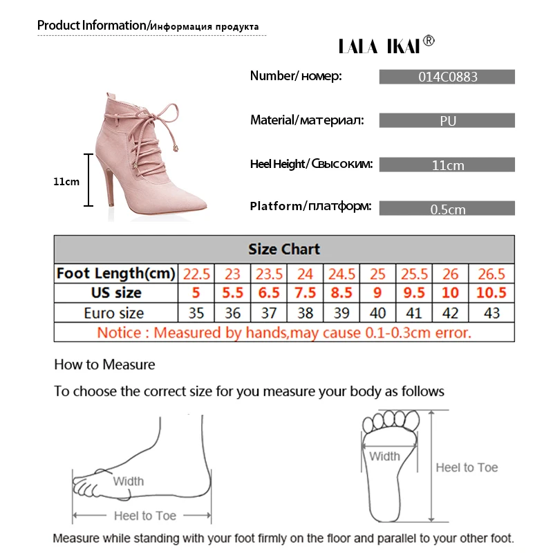 

LALA IKAI Lace-up Sexy Winter Ankle Boots Women High Heels Short Plush Pointed Toe Fashion Motorcycle Boots 014C0883 -3