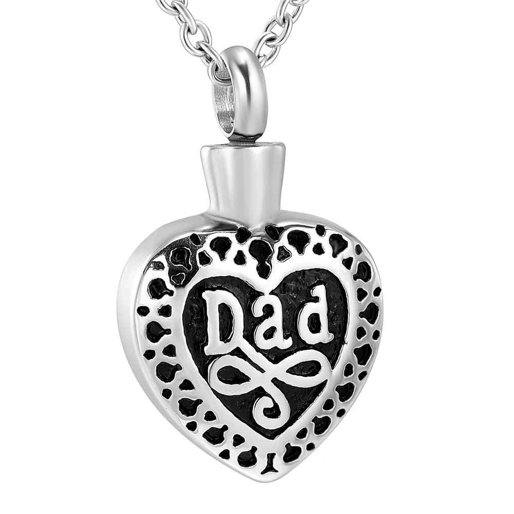 

KSJ001 Hot Selling Custom Engravable Dad Memorial Necklace Screw Cremation Mini Urn Heart Stainless Steel Pendant