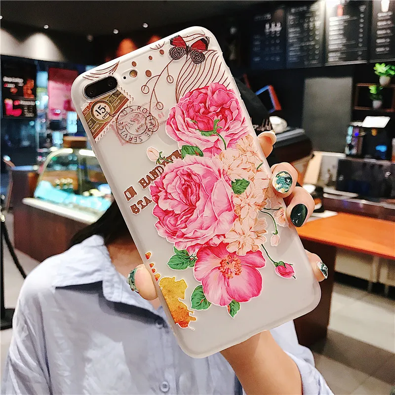 Цветок кремния мягкий чехол для iphone 6 6s 7 8 плюс 3D рельеф Пион цветочный Чехлы X XS MAX