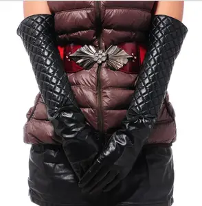 Женские зимние Утепленные длинные перчатки с флисовой подкладкой, женские перчатки из натуральной овечьей кожи, клетчатые перчатки для вождения R306