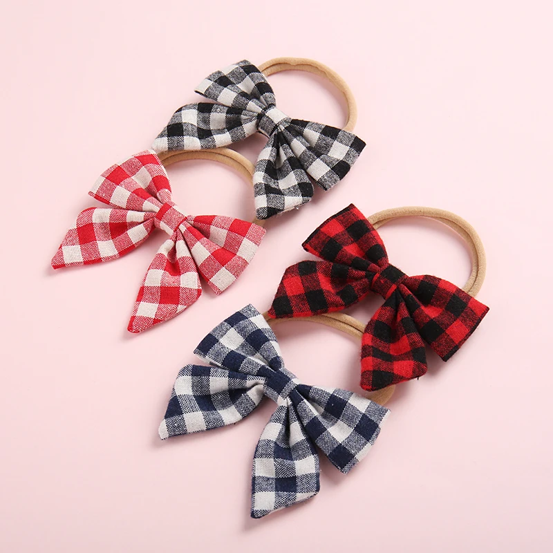 

8pcs Girls Nylon Headbands Cotton Plaid Bows Nylon Head Bands Elastic Newborn Girls Head Wraps Hair Accessories 0-6Y Head Wear