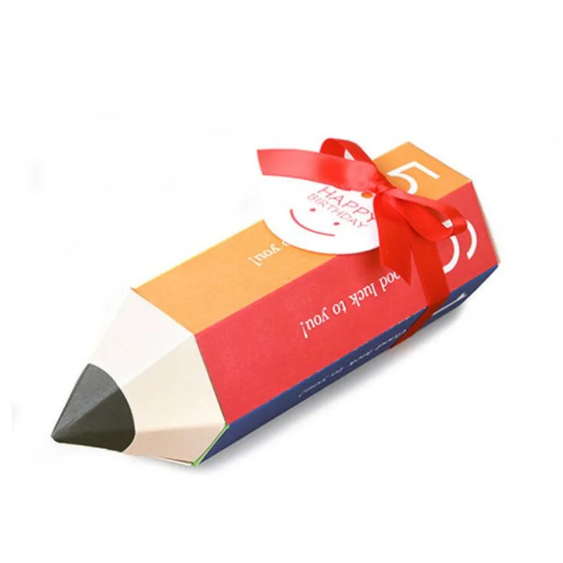 

New 11.5x5cm 30pcs Cartoon Red Pencil Candy Box For Baby Birthday Party Gift Colorful Pencil Shape Christmas Snack Packaging Box