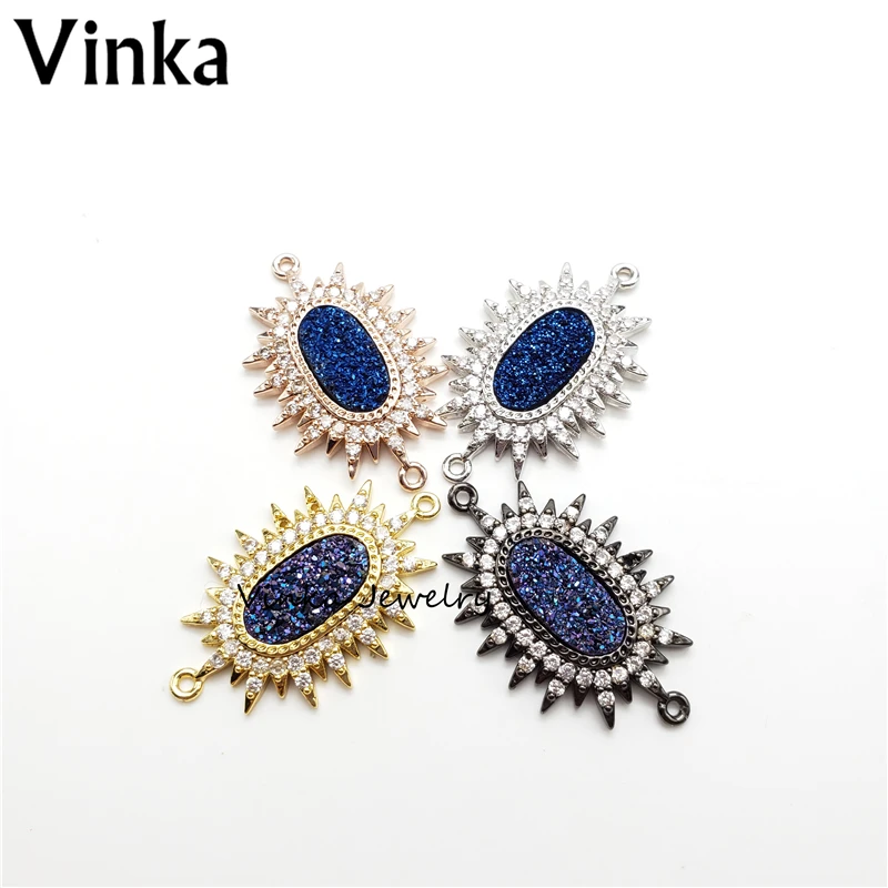 10Pcs/Lot 2018 New Wholesale Popular Natural Drusy &amp Cubic Zirconia Stone Charm Adjustable Bracelet for Women | Украшения и