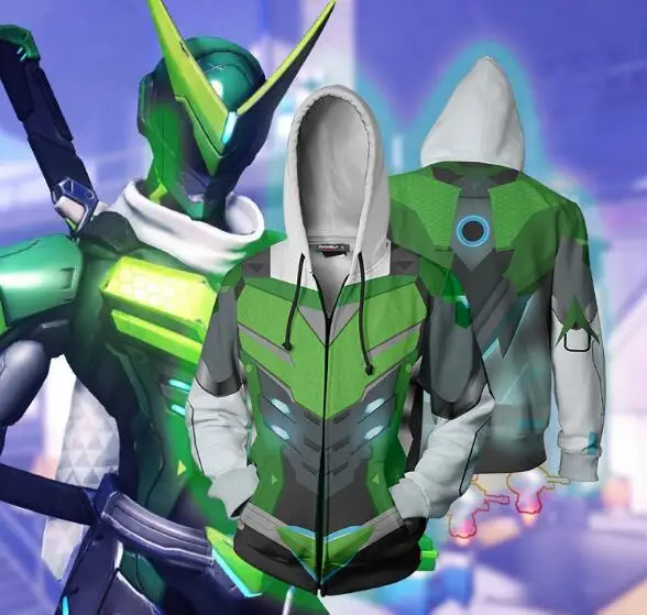 Многоцветный Игра Overwatch Shimada Косплей Гэндзи костюм на молнии с капюшоном Косплей Мужской и Женский Повседневный спортивный свитер бренд - Цвет: Многоцветный