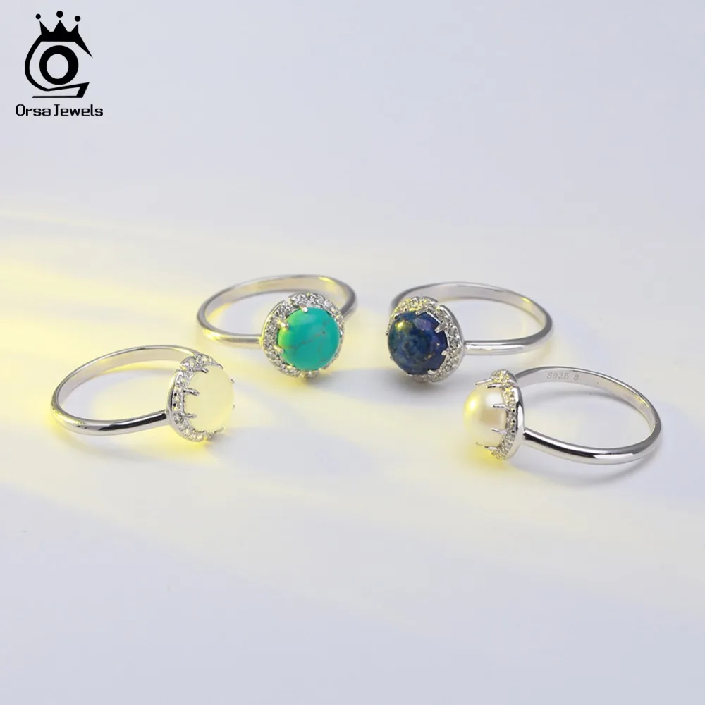 ORSA JEWELS женское серебряное кольцо из натуральной 925 пробы с бирюзой, кубическое женское циркониевое кольцо, Трендовое ювелирное изделие SR55