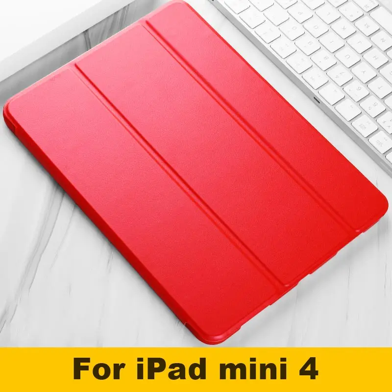 For mini 4 Red Для Apple iPad mini 1 2 3, 4, 5, чехол, 7,9 дюймов, ультра тонкий, умный, магнитный, с подставкой, из искусственной кожи, силиконовый чехол для iPad mini 5, Funda - Цвет: For mini 4 Red