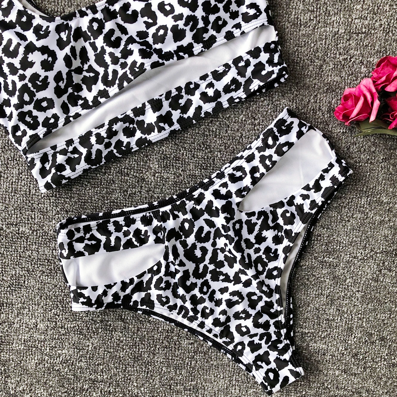 Женский комплект бикини с леопардовым принтом высокой талией пуш ап мягкий