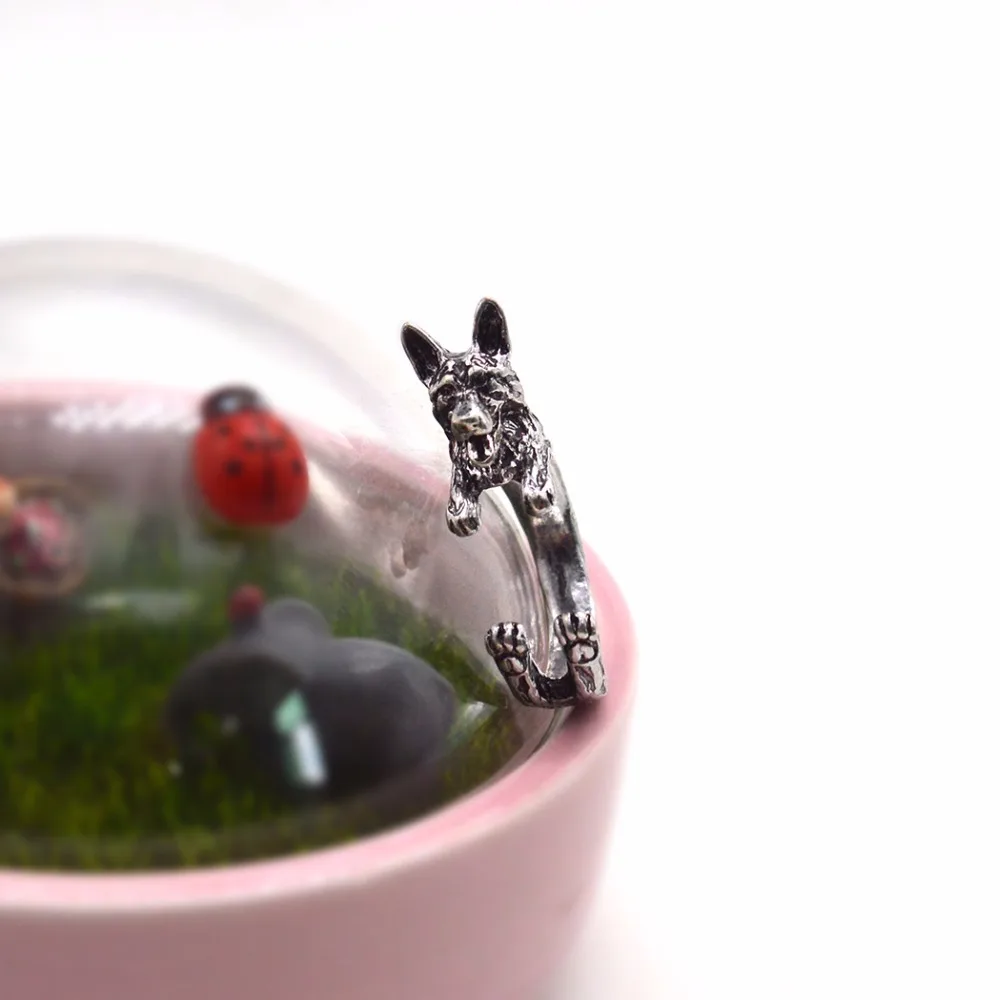 Kinitial New Handmade German Shepherd Ring Adjustable Animal Dog Rings Pet Lovers Gift Finger Jewelry Anillos Mujer | Украшения и