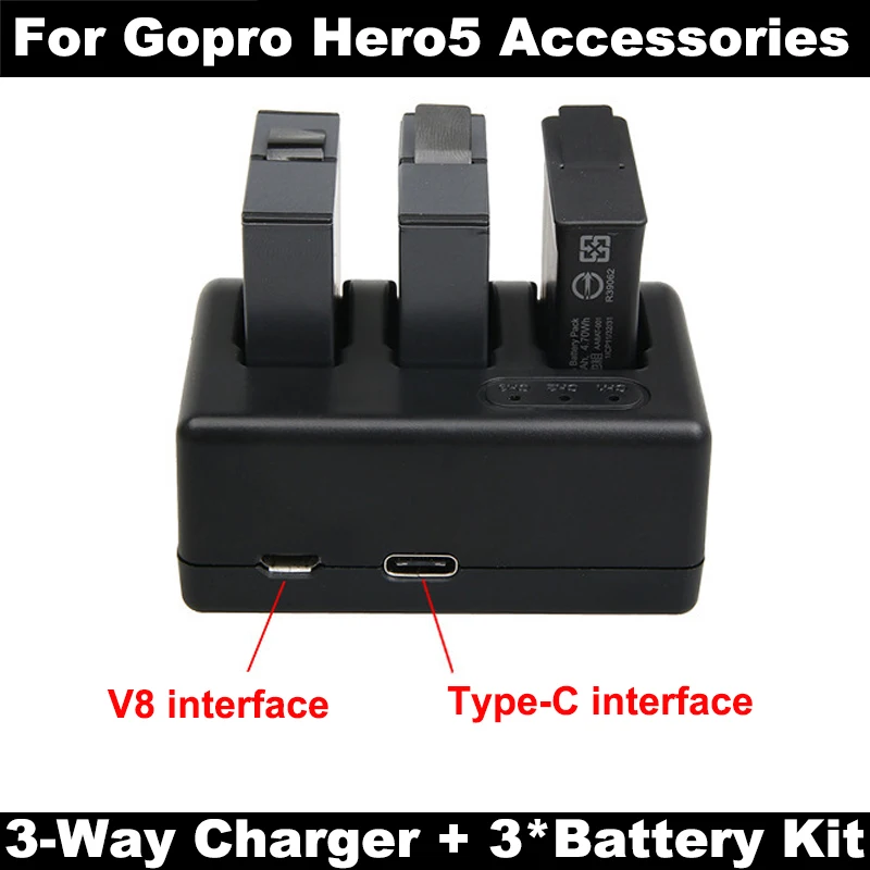 AHDBT-501 hero7 battery For Gopro Hero 5 Hero 6  + Go pro Hero5  3-Way with Type-C Port Charger For GoPro Hero 7 Hero5 6 Camera enlarge