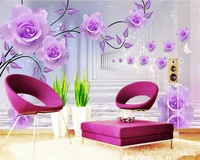 beibehang custom size interior decoration stereo classic wallpaper purple rose reflection tv background wall papers home decor
