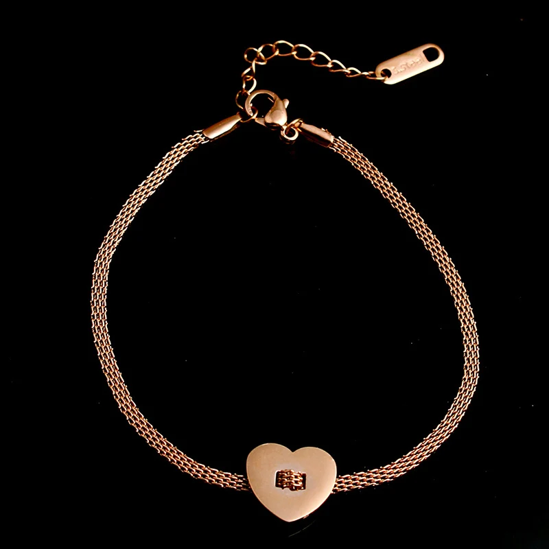 Женский браслет из нержавеющей стали PUN braclet розового золота с цепочкой и