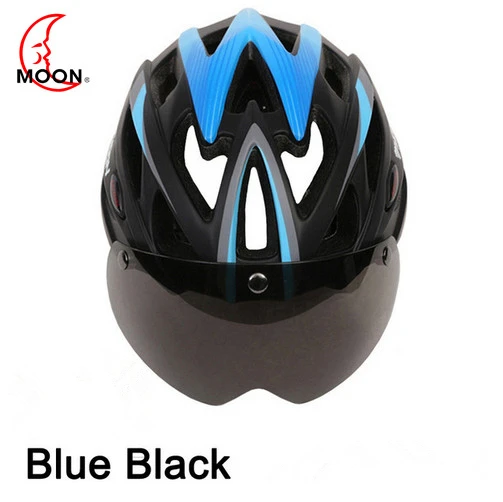 black blue 1 lens Moon 3 объектив велосипедный шлем гоночный велосипед защитный шлем с магнитными очками Сверхлегкий в форме дорожный велосипедный шлем Casco Ciclismo - Цвет: black blue 1 lens
