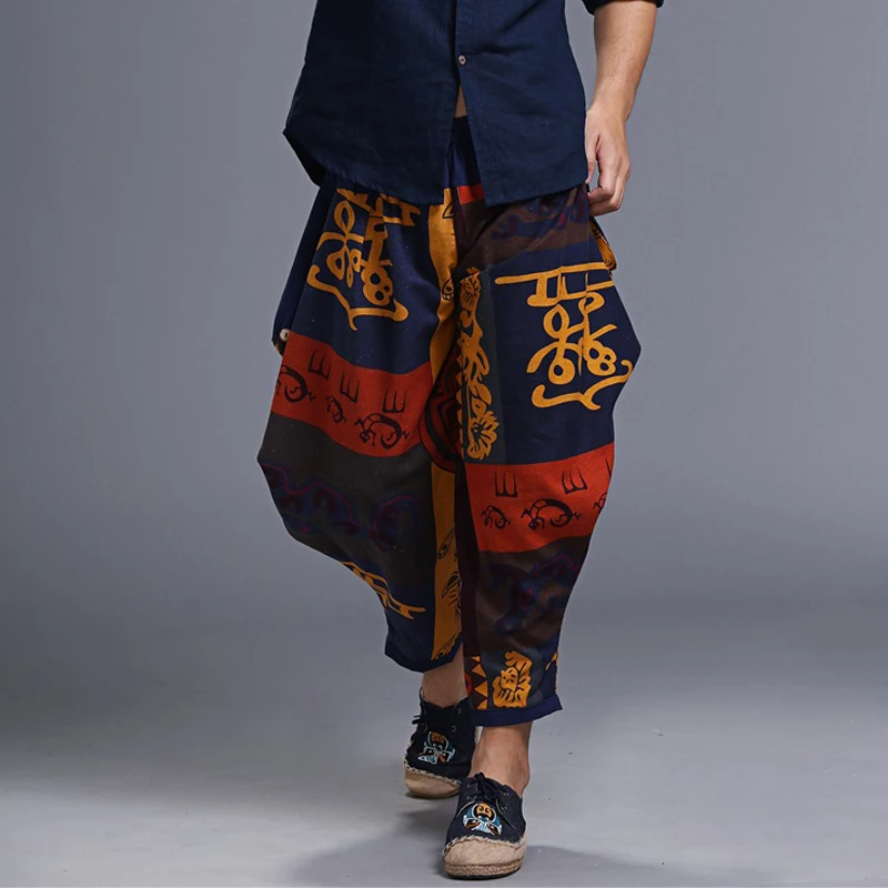 Брюки султанки Aladdin Hmong из хлопка и льна для мужчин женщин мешковатые брюки с