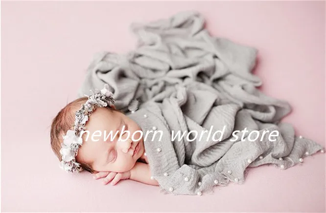 Newborn photography props cotton and linen pearl tassel wrap (size 90X170cm) | Receiving Blankets