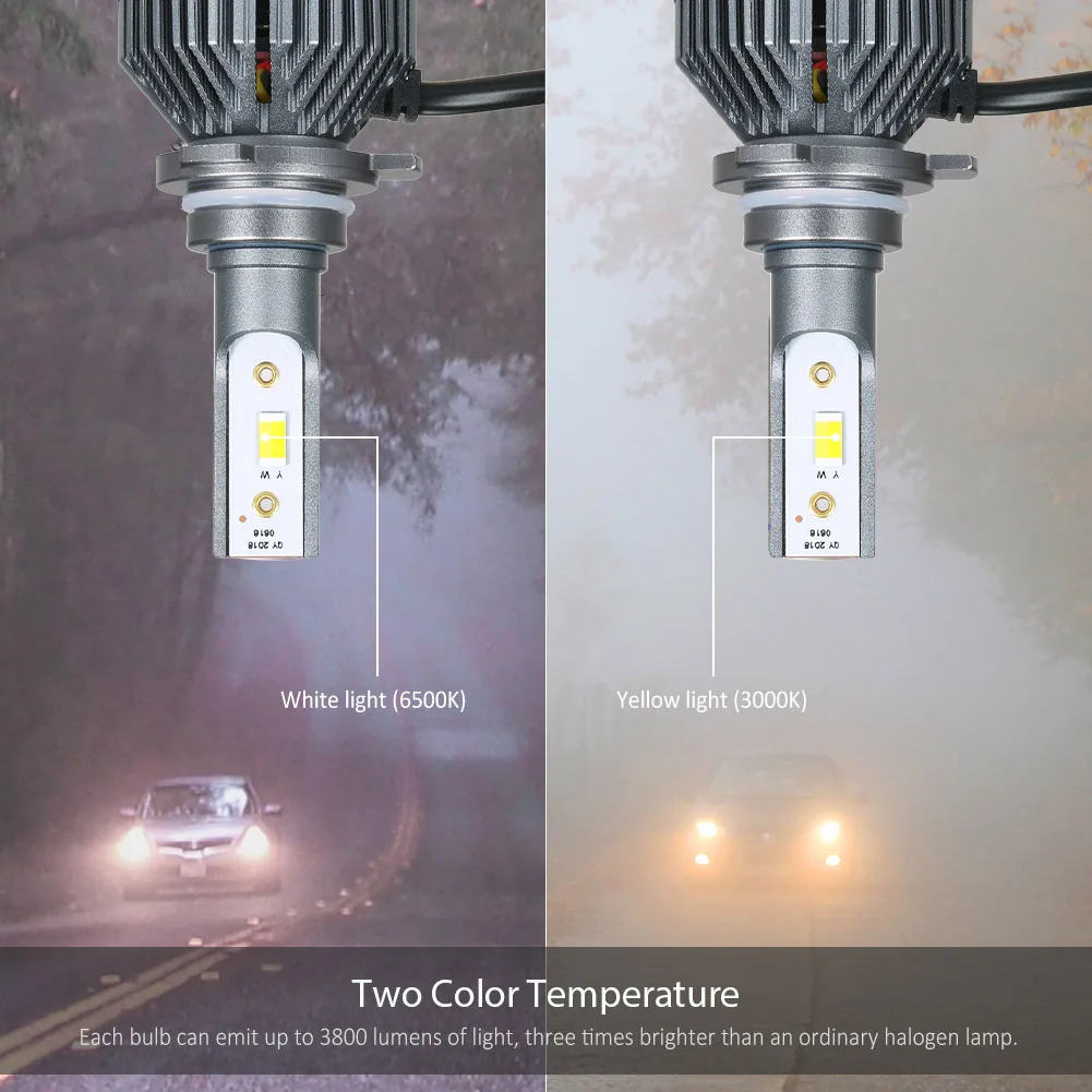 

Car LED Headlight 2 Pack H7 Bulbs Kits 30W 3800LM 6500K White/3000K Golden Yellow/4300K Natural Light Three Colors Five Modes