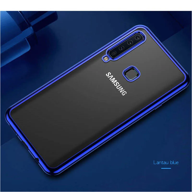Ультратонкий Прозрачный чехол с золотым покрытием для Samsung galaxy A7 A9 J4 J6 2018 A6S A8S A10 A30