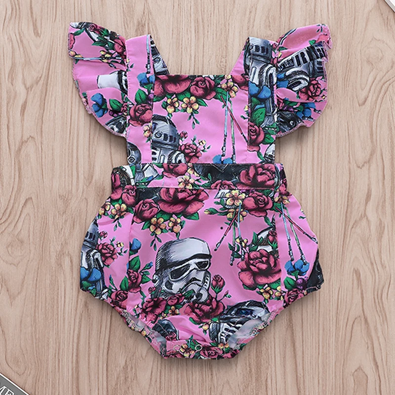 Cukoe Newborn Bodysuits for Baby Girls Ruffled Sleeve Clothes 0-18 Month Babies Infant Toddlers Floral Print Clothing | Детская одежда