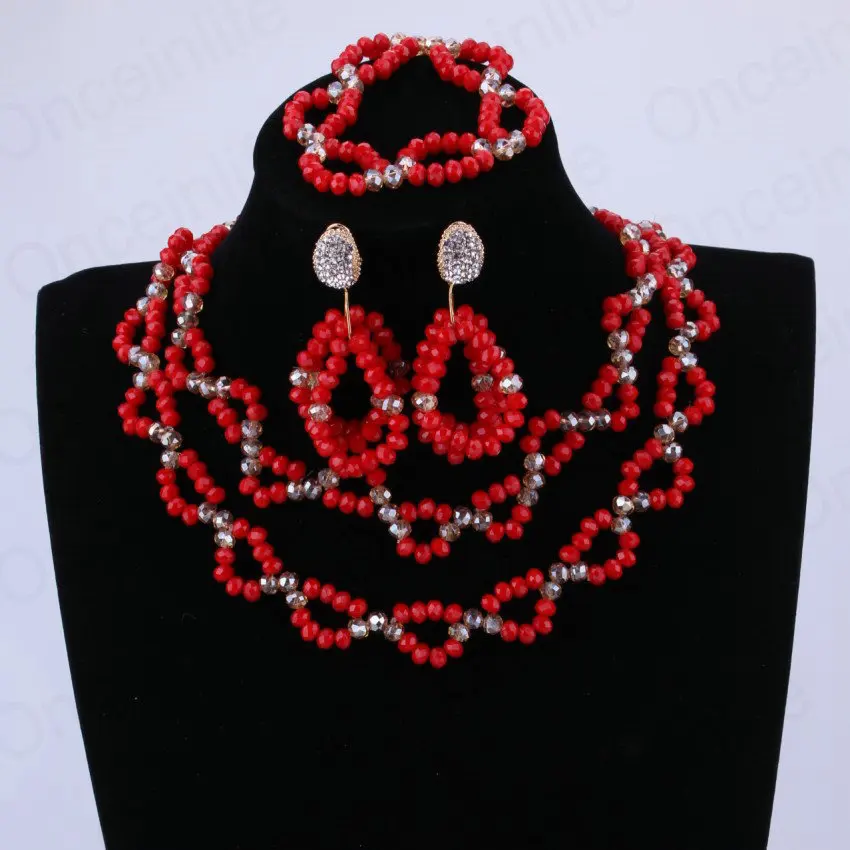 Комплект ювелирных изделий из красных и длинных жемчужин в африканском стиле