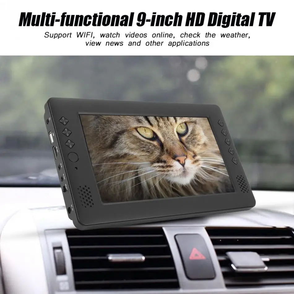 9 дюймов Портативный DVB-T/T2 цифровой ТВ HD плеер с антенной Wi-Fi пульт дистанционного управления Управление штепсельная вилка европейского стандарта 110-240V