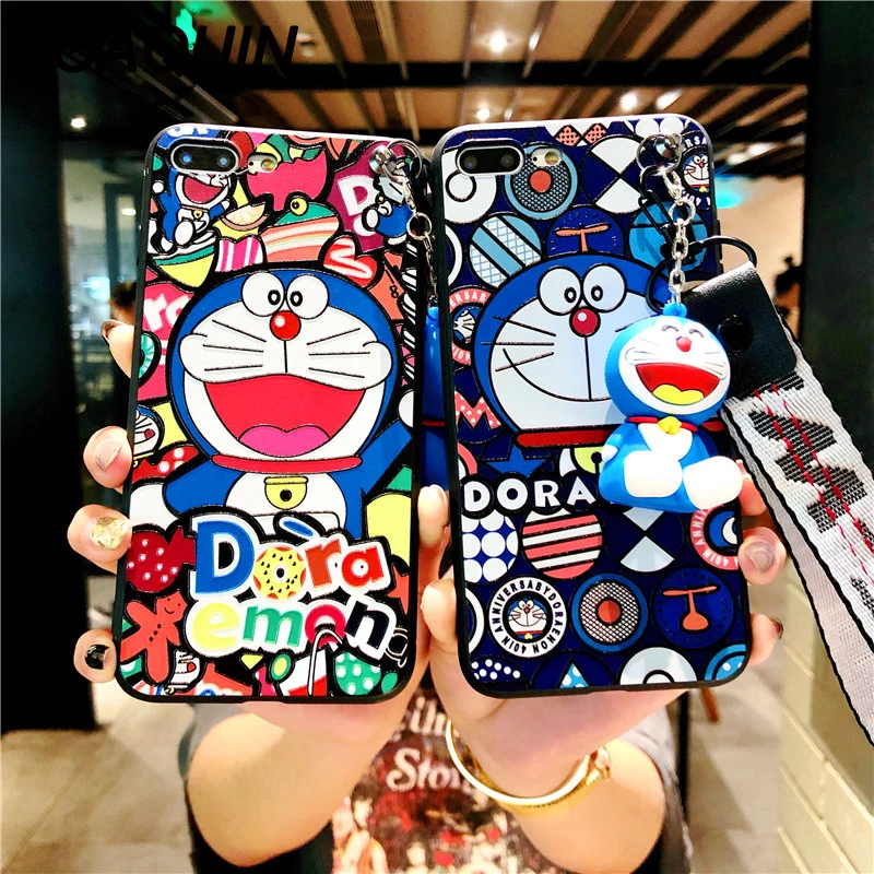 Cute 3D Cartoon Doraemon Case For iPhone 6 6s 7 8 Plus Cover Soft Silicone Protect X XS MAX XR Capa with Strap |