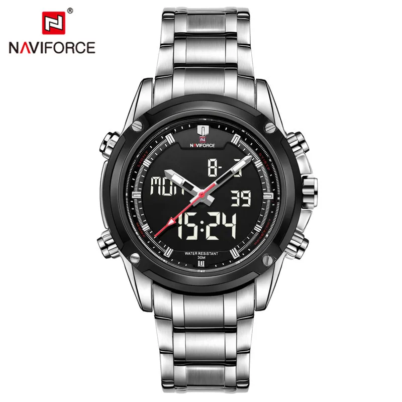 NAVIFORCE часы Мужские лучший бренд класса люкс цифровые аналоговые спортивные наручные часы военные из нержавеющей стали мужские часы Relogio Masculino 9093 - Цвет: NA905005