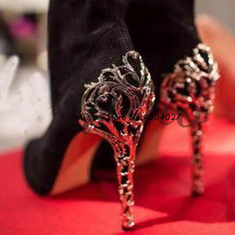 

Fashion Pointed Toe High Heel Boots Sexy Metal Decorations Stiletto Heels Boots Zapatos Mujer Shoes Women