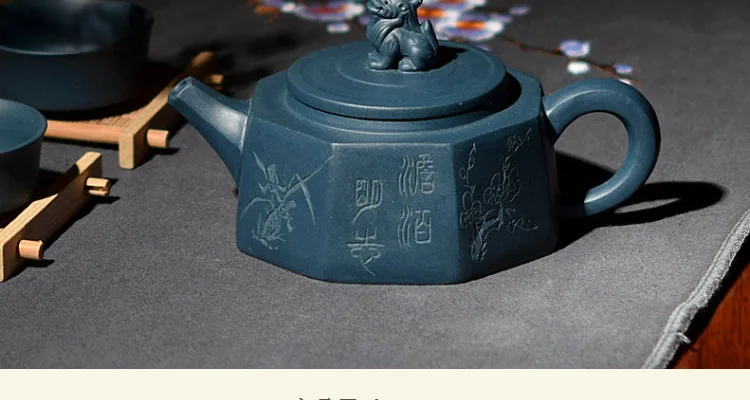 Руд дивизион Лазурная грязь высокомерие Полный ручной восемь вечерние темно-красный эмалированный керамический чайник гравировка скульптура Исин Чайник