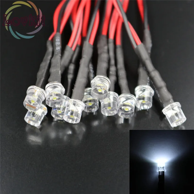 50 шт. 5 мм 12 В LED Предварительно проводной резистор DC 20 см плоский Топ белый широкий