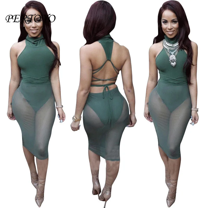 PERTOYO Летний стиль сексуальное перспективное Сетчатое платье для женщин цельное