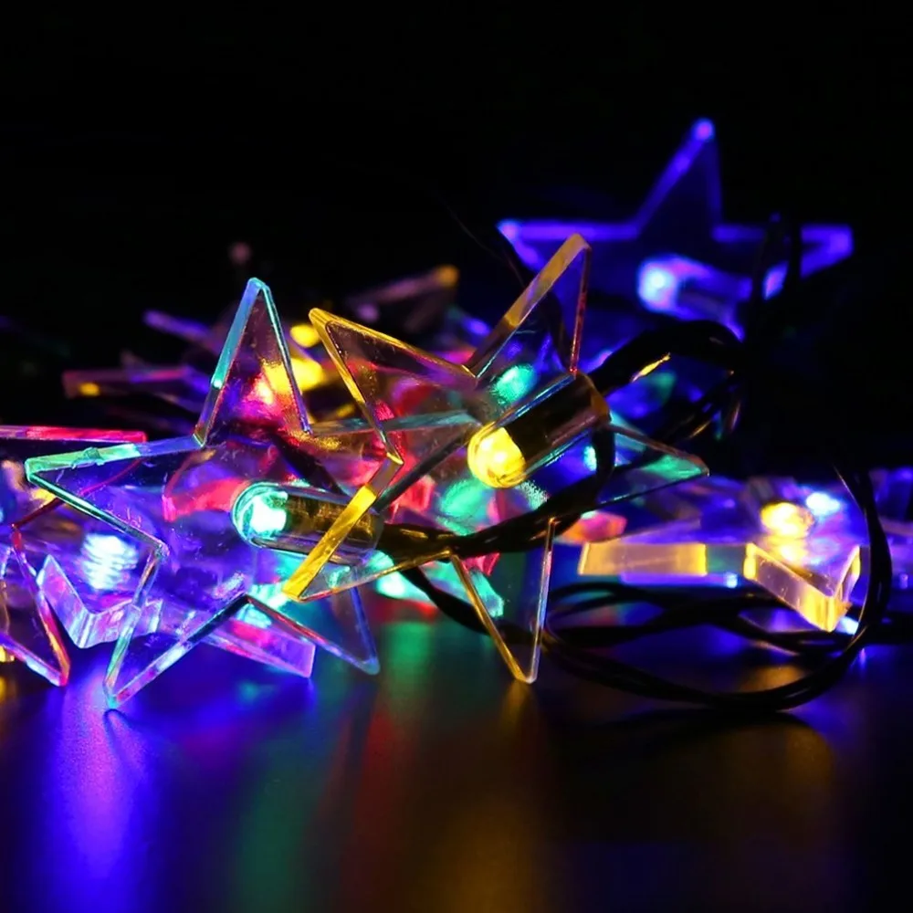 

30LEDs Solar Powered Sky Five-pointed Star Light 3D Night light String Garden Lawn Porch yard Christmas Tree Holiday Decor