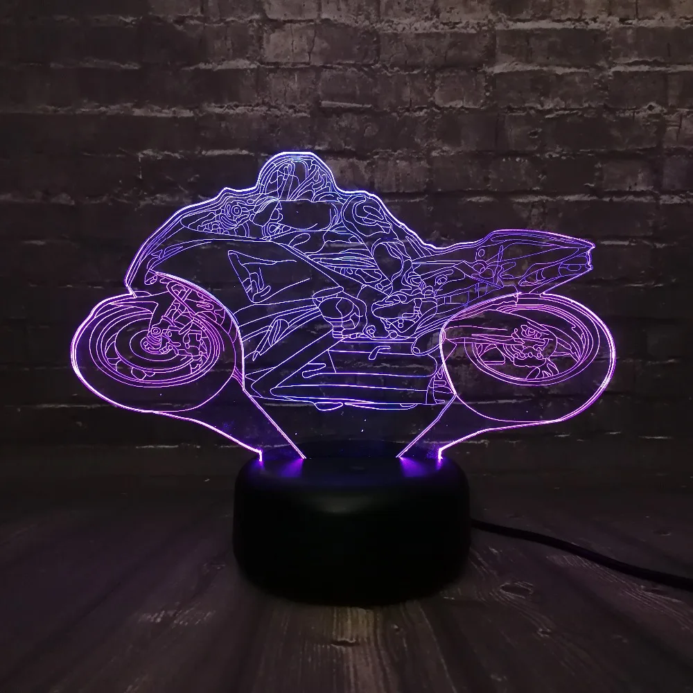 Новинка, USB, Motocyle, USB, сенсорный человек, ночник, 3D светодиодный, смешанный, двойной цвет, лампа для детей, для сна, для мальчиков, с рисунком, детская база