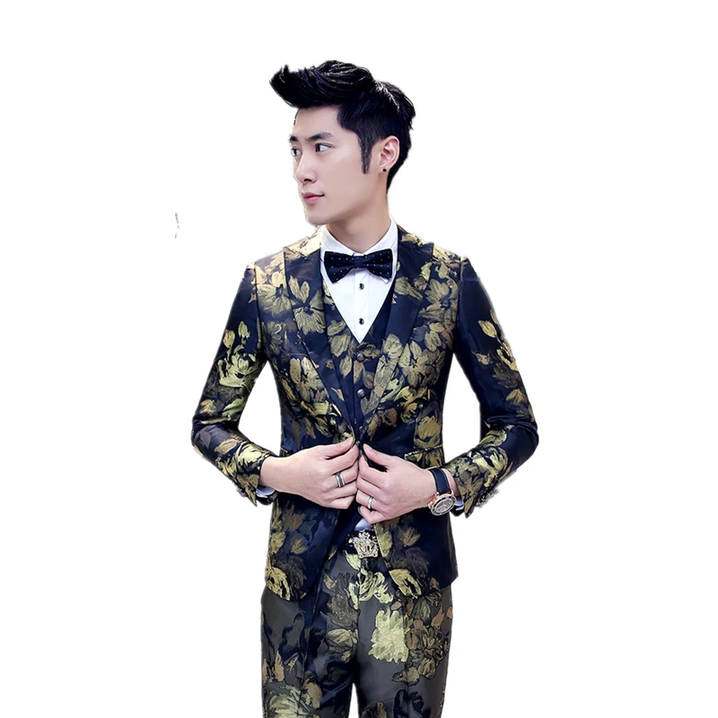 MOGU мужской костюм из трех предметов 2017 модная мужская одежда с цветочным принтом