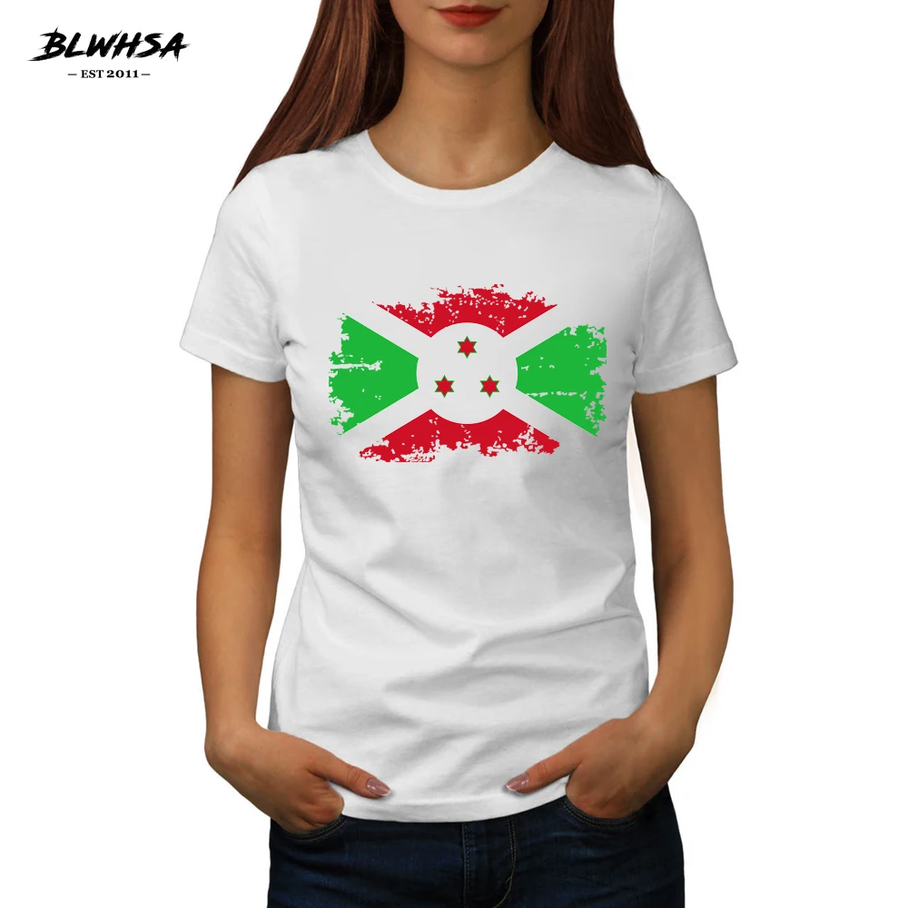 

BLWHSA Burundi Flag Printing T shirt Women Fashion High Quality Summer T-shirts Funny Burundi National Flag Female Top Tees