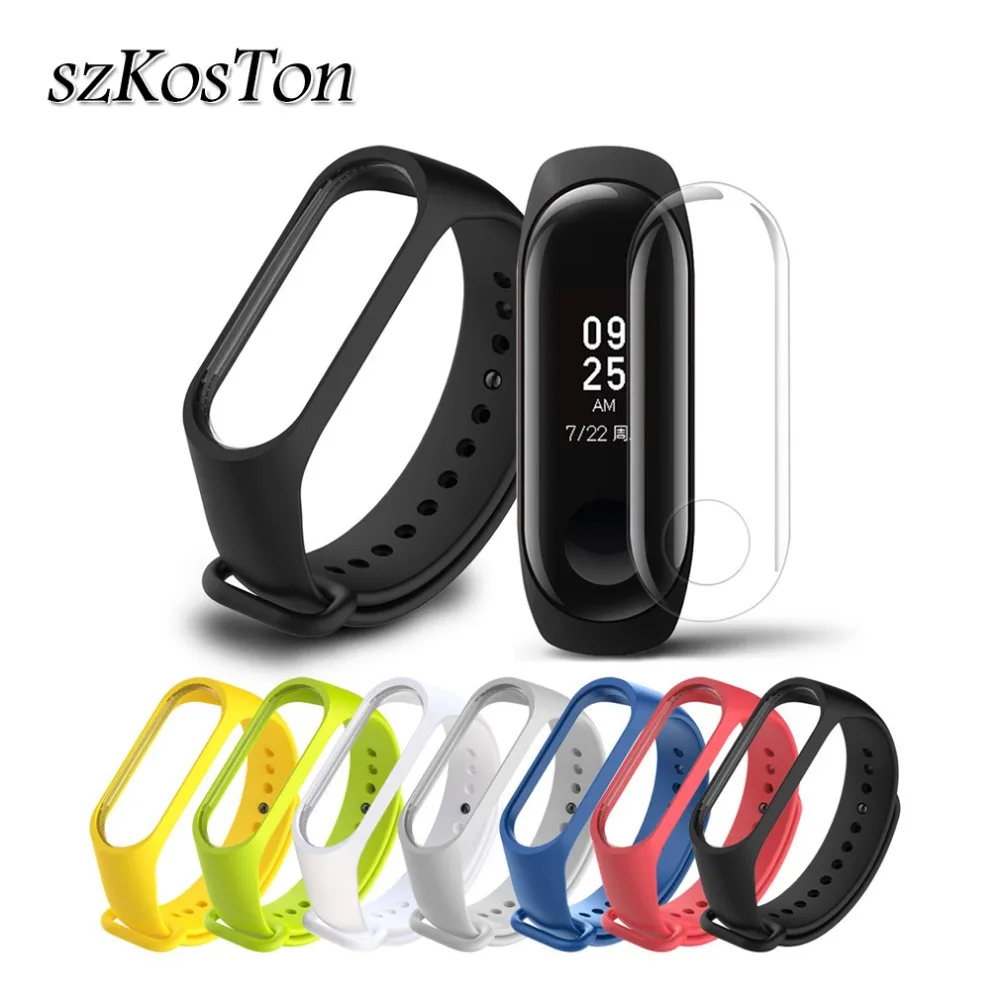 Силиконовый ремешок для Xiaomi Mi Band 3 и Защита экрана браслет на запястье