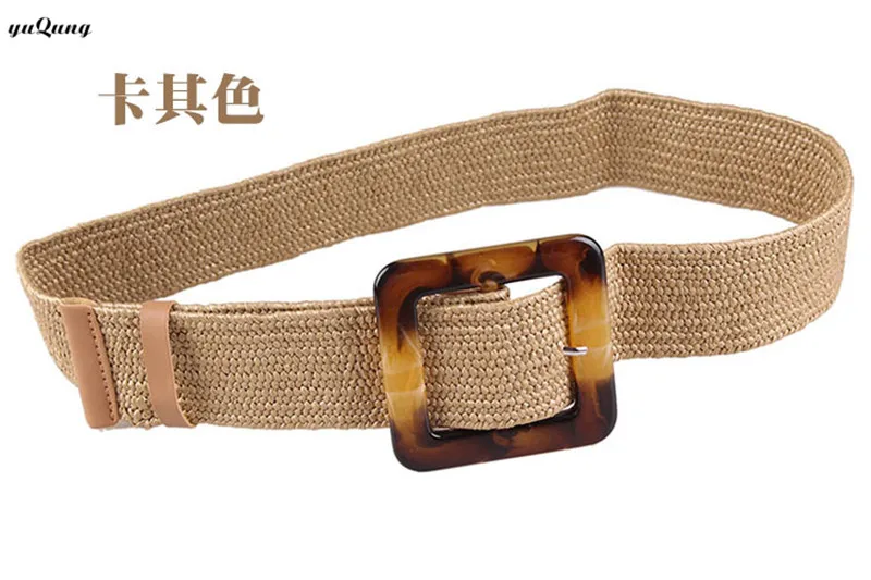 camel square buckle Yuqung женский плетеный ремень для женщин из искусственного ротанга с квадратной пряжкой, соломенный ремень, женский пояс в винтажном стиле, женский ремень - Цвет: camel square buckle