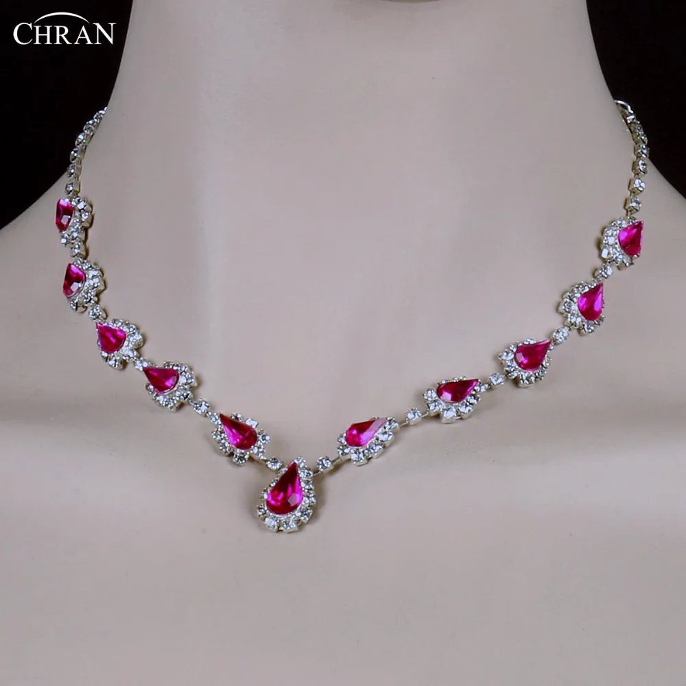 Chran простой Дизайн ссылка Teardrop Кристалл Свадебный комплект ювелирных с