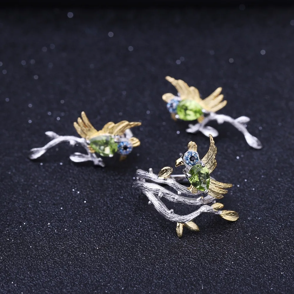 GEM'S BALLET, 0.78Ct, натуральный Перидот, Серьги с драгоценными камнями, 925 пробы, серебро, ручная работа, милые серьги-гвоздики в виде птицы для женщин, для свадьбы