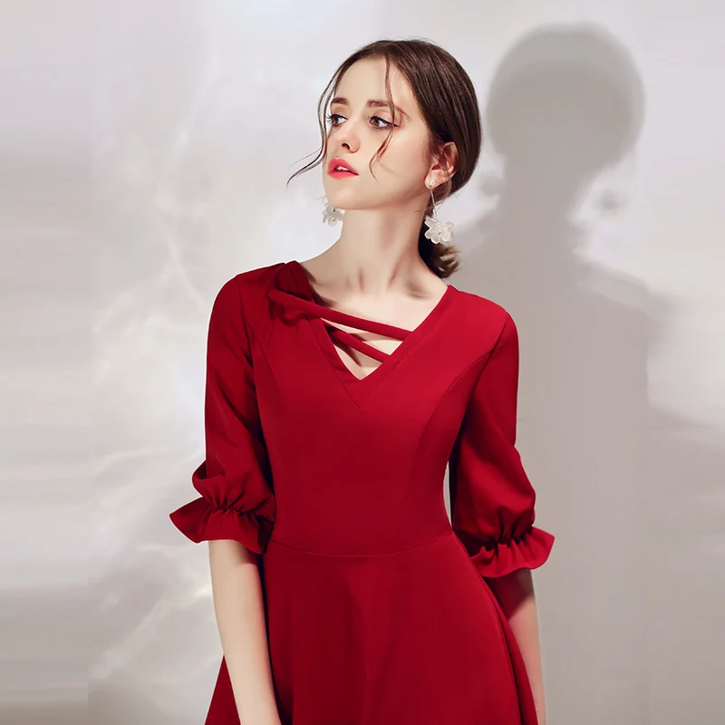 He's Bride New Simple Cocktail Dress V-neck Elbow Sleeve Zipper Back Formal Party Gown Robe De Soiree | Свадьбы и торжества