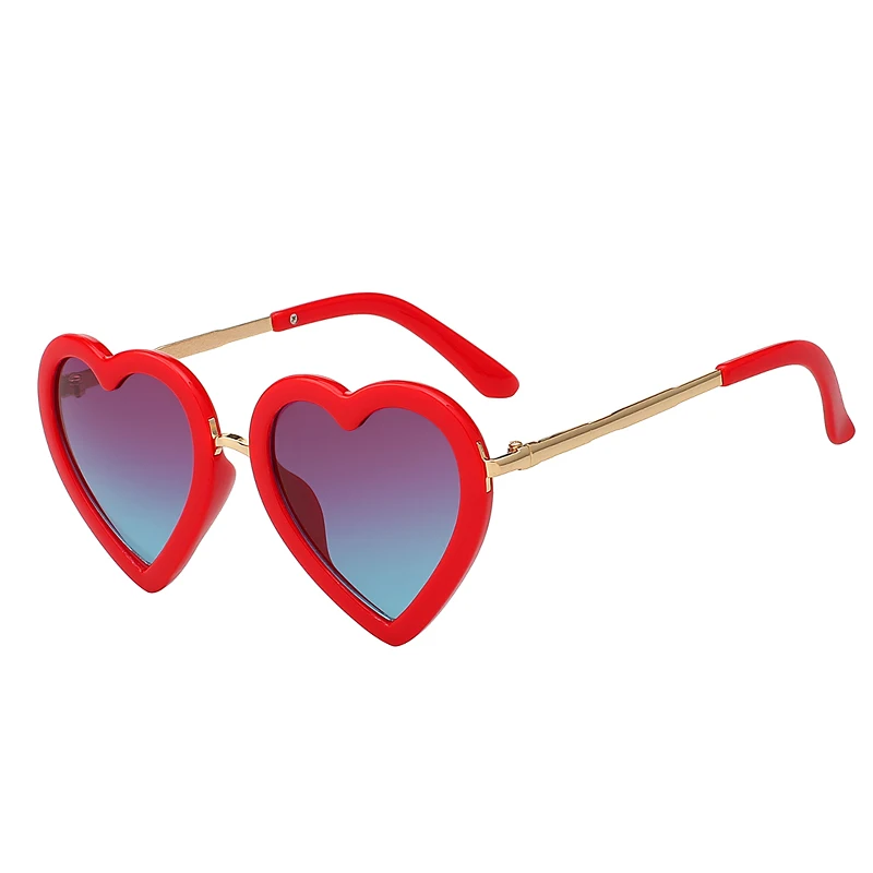 Детские солнцезащитные очки, модные, в форме сердца, милые, UV400, дизайнерская оправа, очки для маленьких девочек, солнцезащитные очки - Цвет линз: Red w purple blue