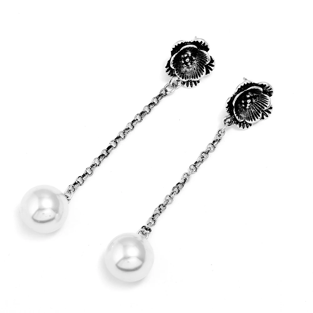 New fashion long drop earrings individuality Creative vintage flower with simulated-pearl for women wedding | Украшения и