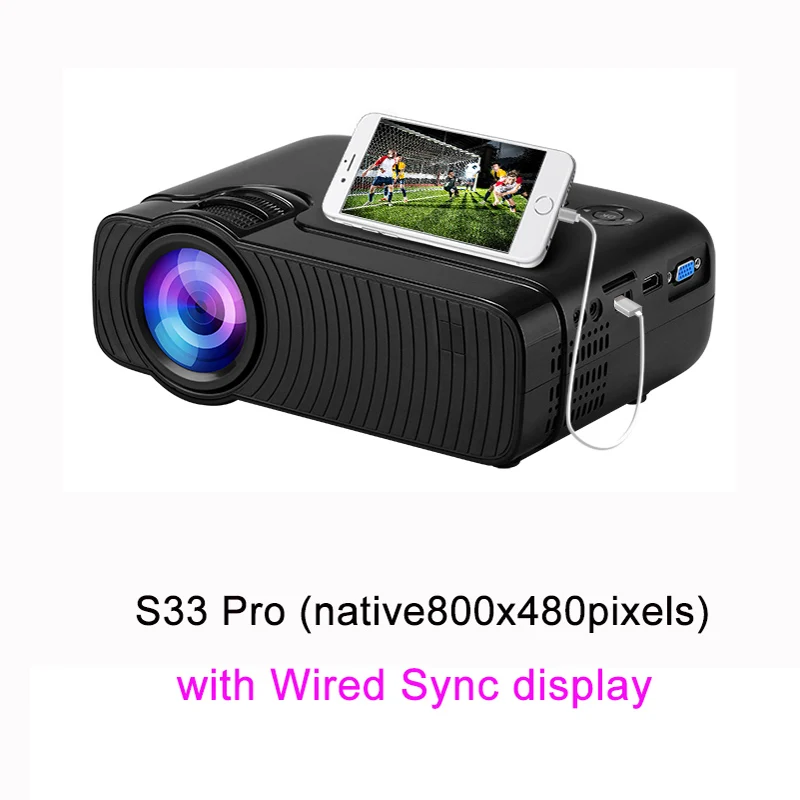 S33 Pro black Smartldea AC3 HD 720P Мини-проектор, проводной синхронизация дисплей опционально, поддержка 1280x800 2400 люмен мультимедийный светодиодный 3D карманный проектор - Цвет: S33 Pro black