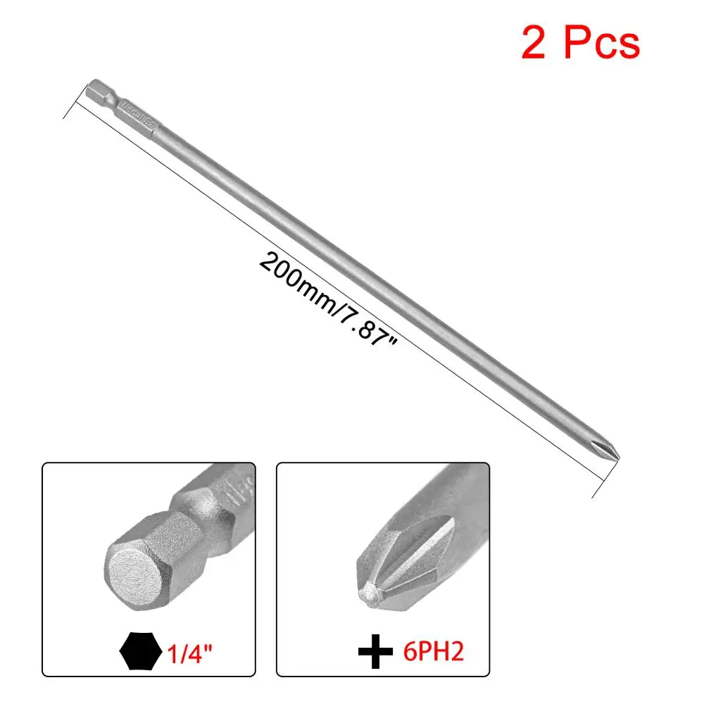 

UXCELL Newest 2pcs 1/4" Hex Shank 200mm Length Phillips Magnetic Screw Driver 4.5PH1 4.5PH2 6PH2 Screwdriver Bits S2 Repair Tool