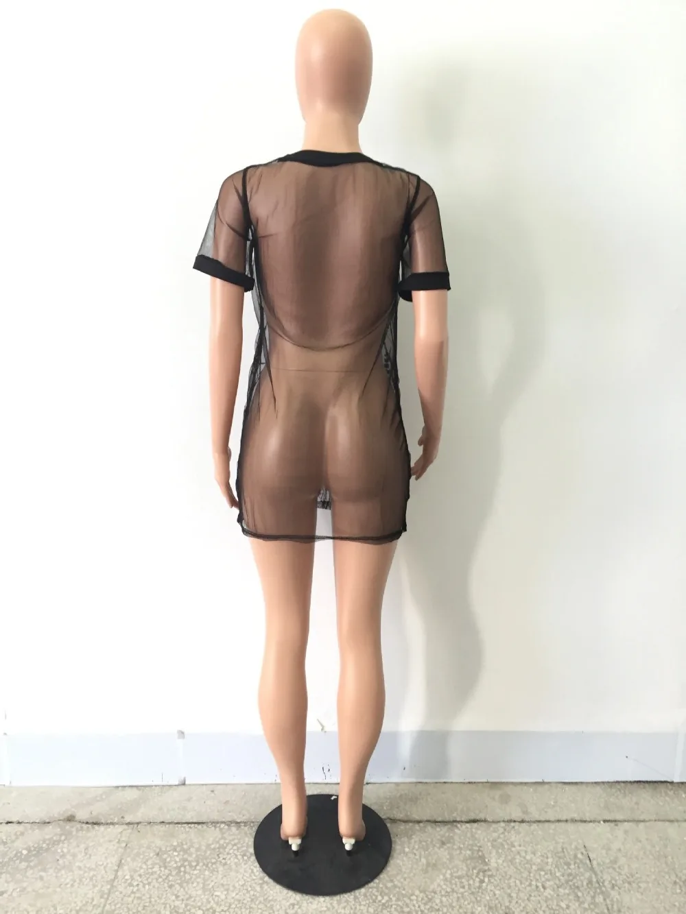 

Sexy Mesh See Through Half Sleeve O-Neck Embroidery Perspective Dress Mini Female Vestidos Summer Vintage Dress