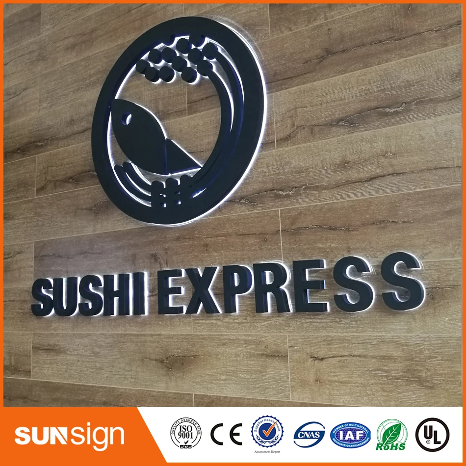 Black painted stainless steel backlit 3d shop logo