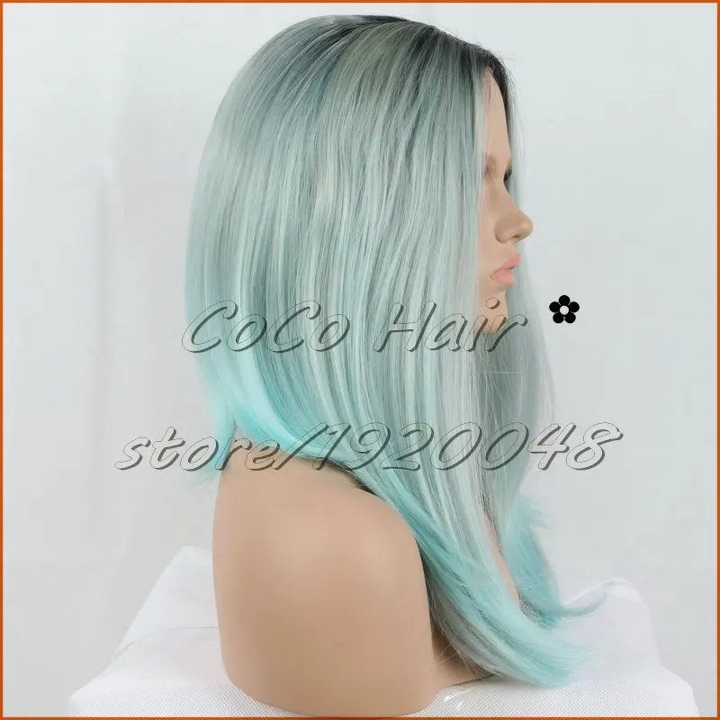 Flawless Black Ombre Gray Blue Synthetic Lace Front Wigs Stylish Unique Bob Grey Heat Resistant Top Quality For Women |