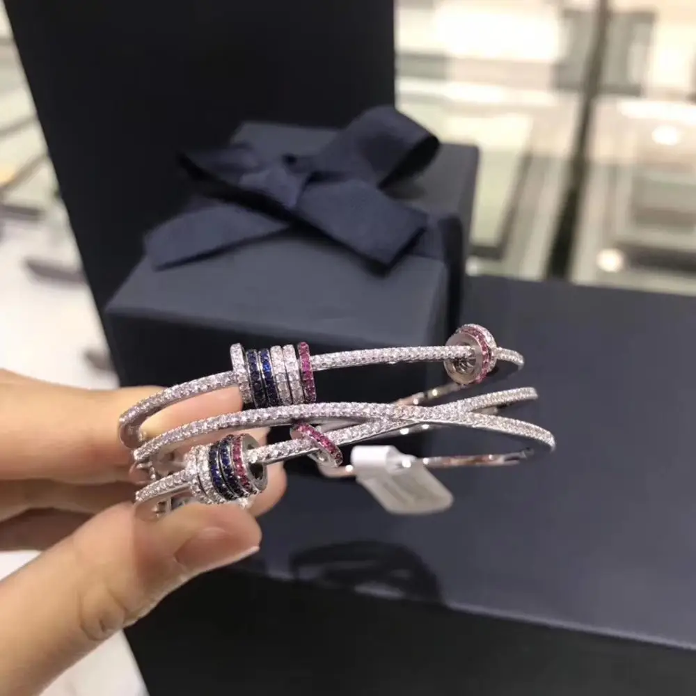 Женский кубический циркон bijoux femme маленькие движущиеся круги манжета браслет