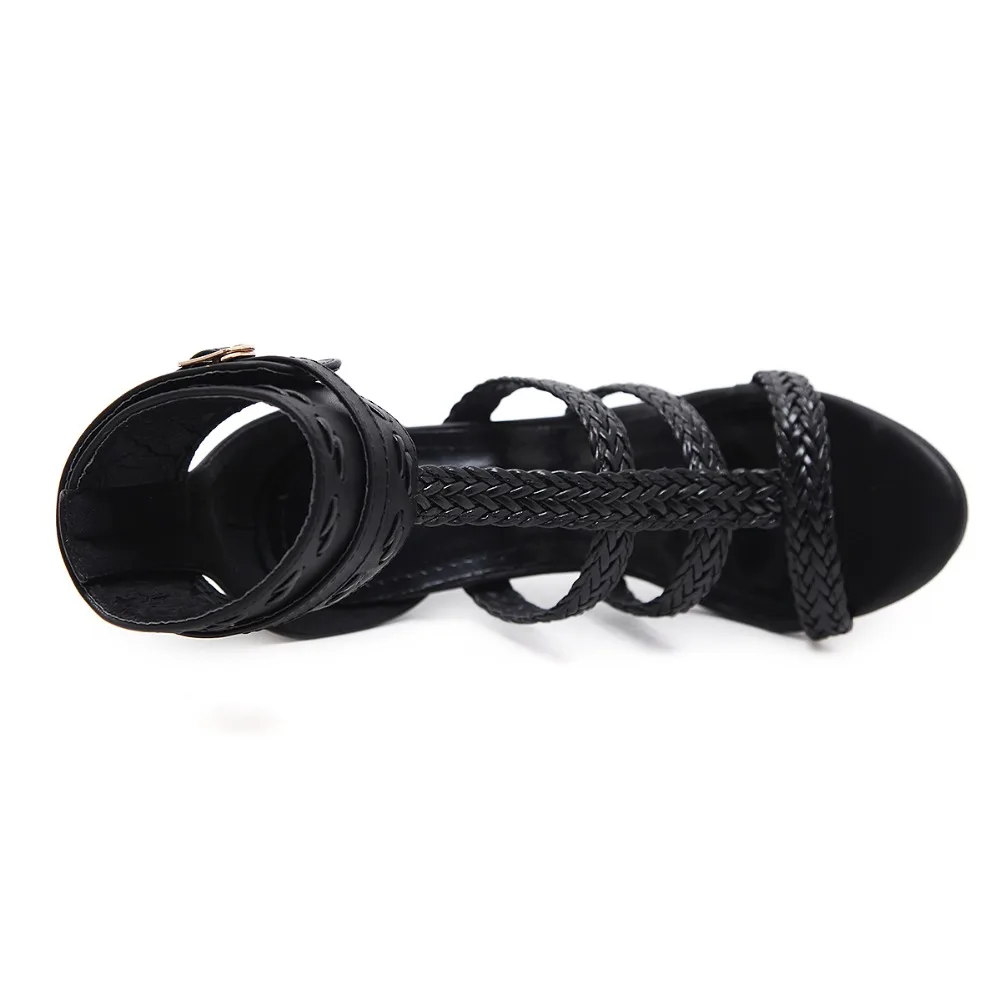 

Rumbidzo 2018 Fashion Women Plus Size Summer High Heels Shoes Women Pumps Peep Toe Rome Party Shoes Thin Heel Buckle Strap