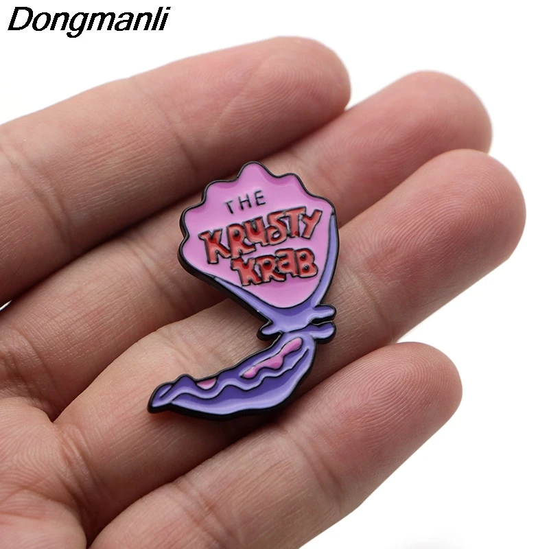 P3574 Dongmanli аниме krusty krab металлические эмалированные булавки и броши для милых нагрудных булавок рюкзак сумки значок подарки