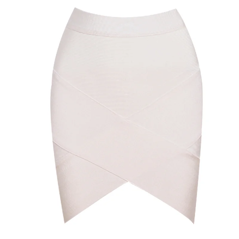 KLEEZY Мини повседневные узкие сексуальные модные женские мини-юбки выше колена с v-образным вырезом спереди DHH670 - Цвет: Белый